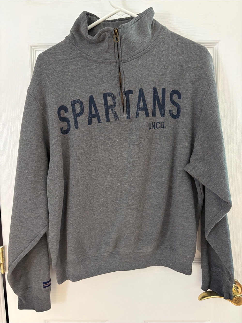 Jansport Gray V-Neck Quarter Zip Sweatshirt with Navy Lettering